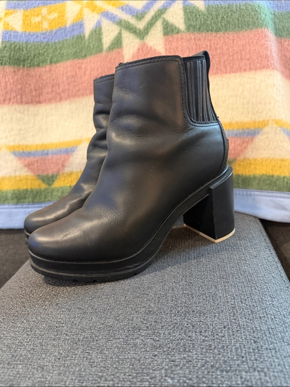 Sorel Black Platform Ankle Boots with Block Heel women’s 7.5 waterproof leather